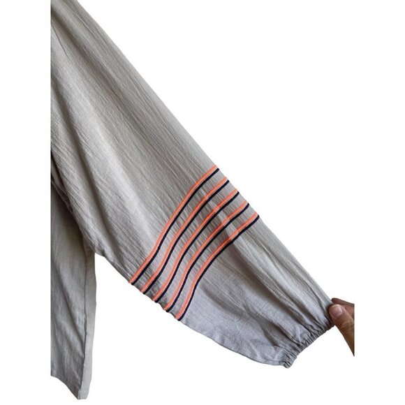 Hayden Size Medium 100% Cotton Gray Embroidered Bohemian Tassel Peasant Top - Picture 6 of 9